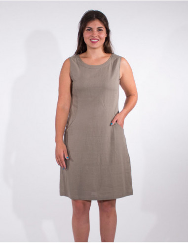 Robe courte droite sans manches taupe