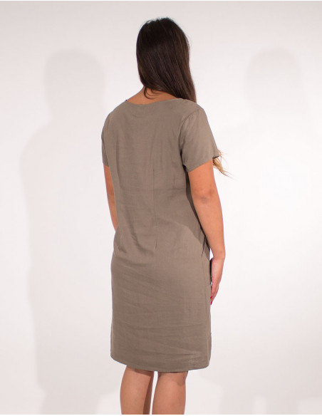 Robe basique droite unis manches courtes avec poches taupe dos