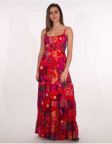 Robe longue bohème à volants fines bretelles