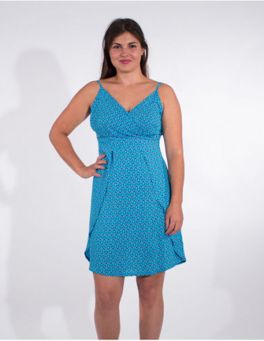 Robe courte fines bretelle dos original bleue