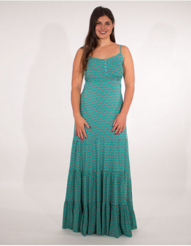 Long dress with flounces and thin straps