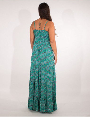 Robe longue élégante et bohème fines bretelles menthe dos