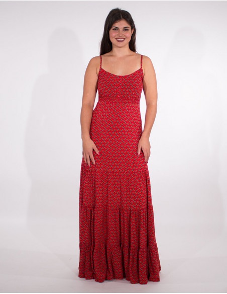 Long dress with flounces and thin straps