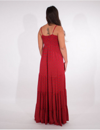 Robe longue élégante et bohème fines bretelles rouge dos