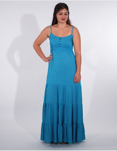 Long dress with flounces and thin straps