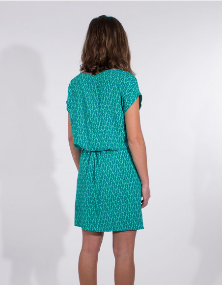 Robe courte à manches courtes avec lien à la taille et poches menthe dos