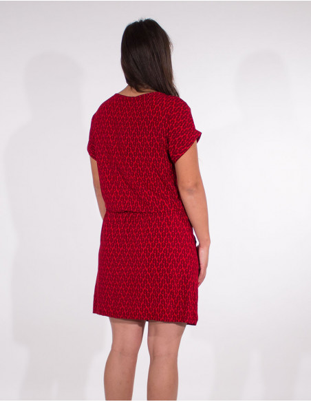 Short-sleeved dress with tie at the wais