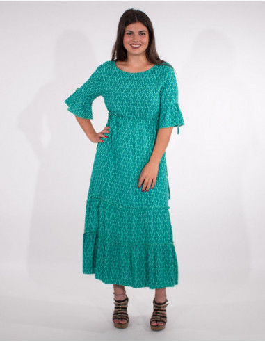 robe longue romantique a volants manches 3/4t type espagnole menthe