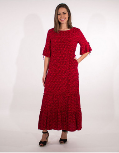 robe longue romantique a volants manches 3/4 type espagnole rouge