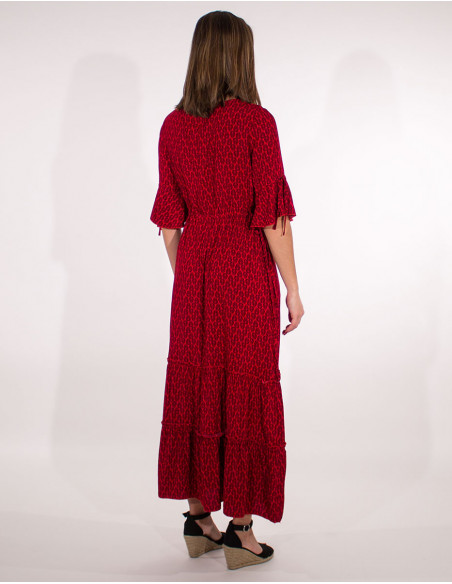 robe longue romantique a volants manches 3/4 type espagnole rouge dos