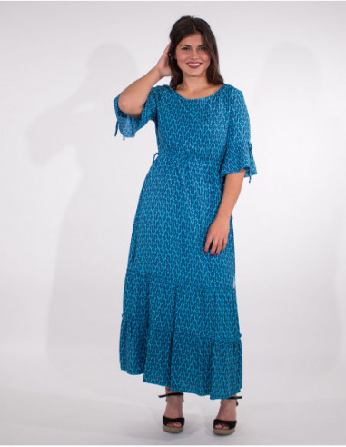 robe longue romantique a volants manches 3/4 type espagnole turquoise