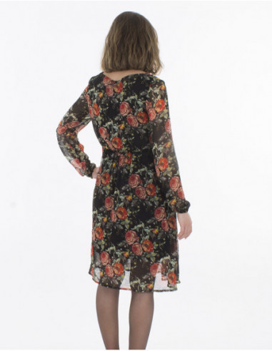 Dos de robe cintrée chic et élégante pour l'hiver motif bohème de roses rouges