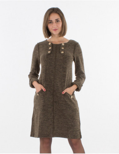 Robe courte basique pour l'hiver unie chinée bleu marine