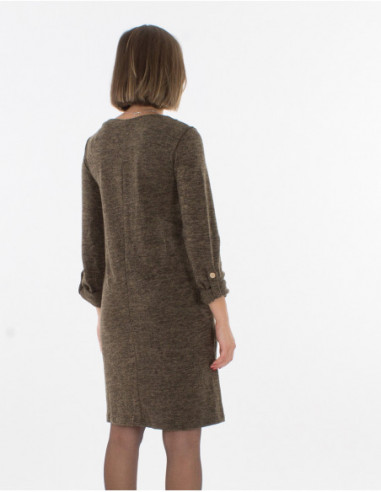 Dos de robe courte basique pour l'hiver unie chinée vert foncé