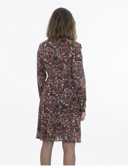 Robe courte à volants esprit bohème chic motif cachemire