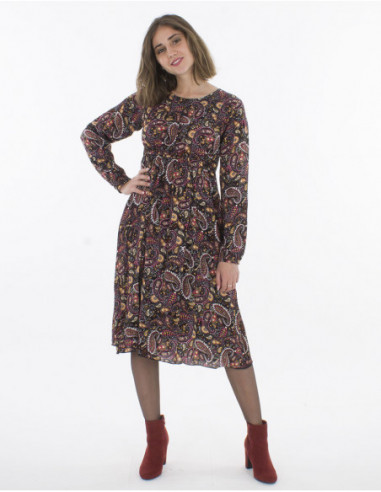 Pleated midi dress with buttons