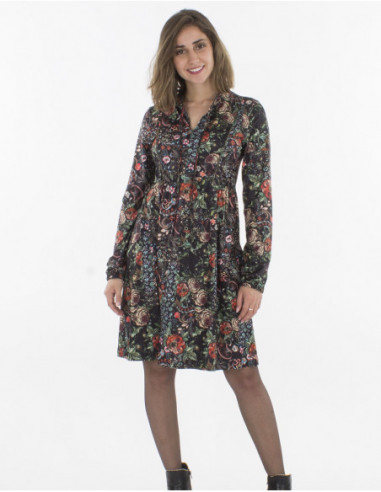 Robe courte patineuse chic à fleurs féminine