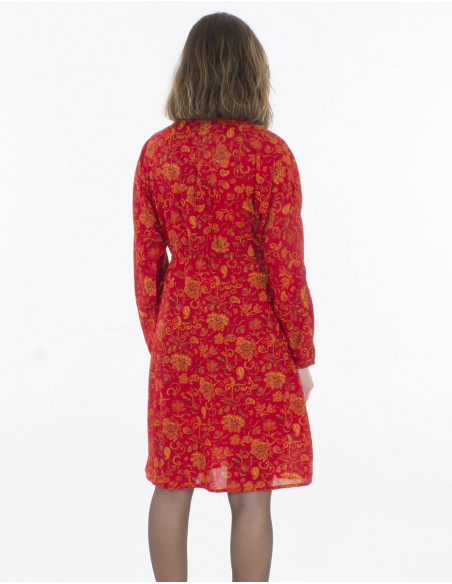 Dos de la robe patineuse bohème chic petites fleurs rouge