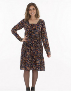 Robe courte bohème chic à imprimé fleuri bleu marine