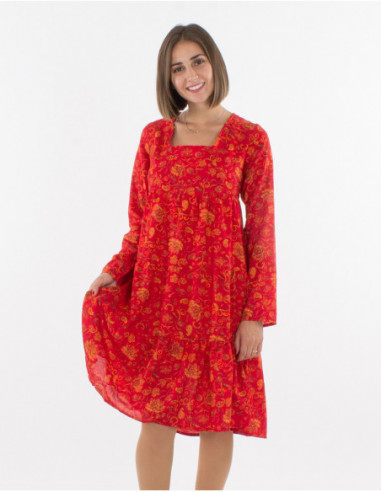 Robe courte bohème chic à imprimé fleuri rouge