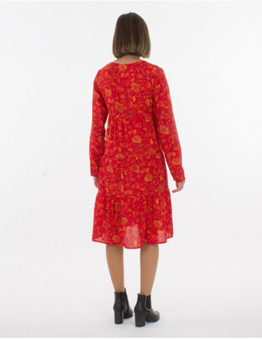 Robe ample et confortable pour l'hiver style boho chic à fleurs rouge