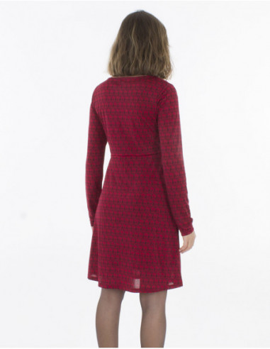 Dos de robe courte pour l'hiver fluide et légère à motif original rouge bordeaux