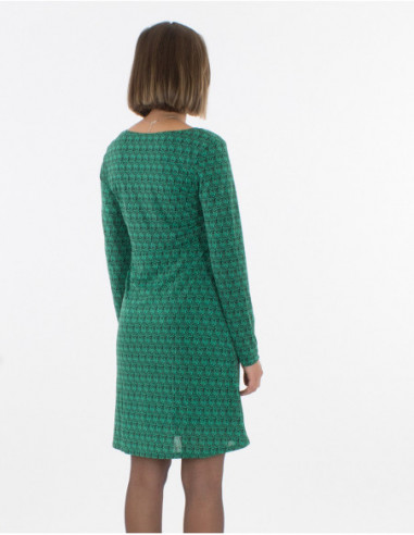 Dos de robe courte pour l'hiver fluide et légère à motif original vert