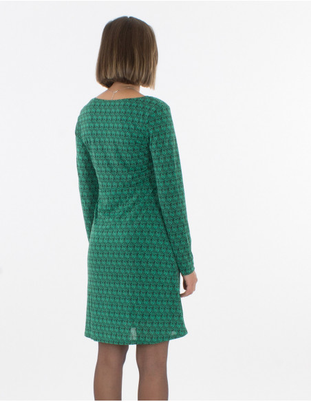 Dos de robe courte pour l'hiver fluide et légère à motif original vert