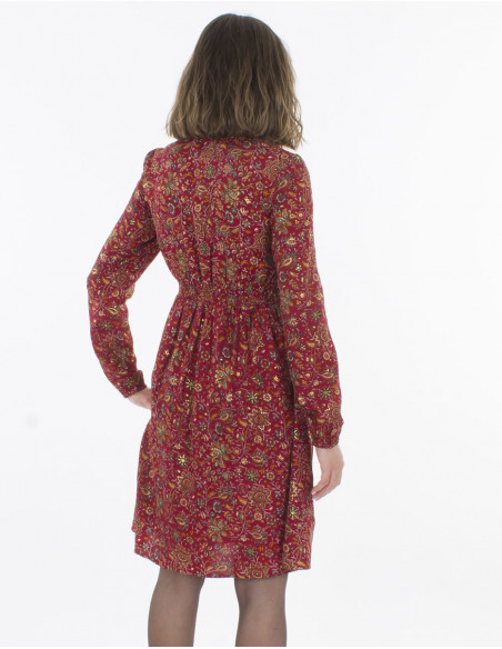 Robe courte boho chic manches longues bordeaux dos