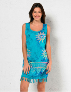 Robe de plage originale en coton avec motif estival jaune 2