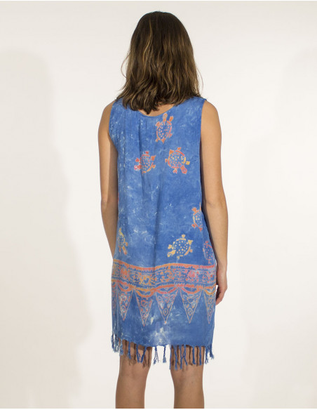 Robe de plage avec franges à motif coquillage original pour l'été couleur bleu