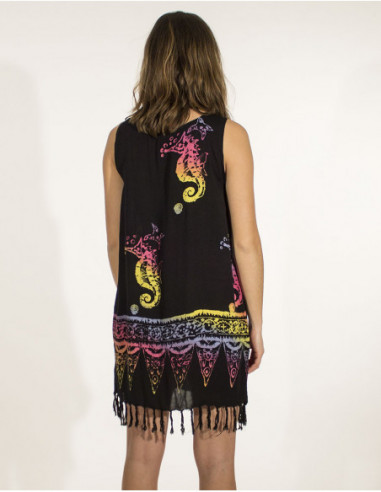 Robe de plage avec franges à motif coquillage original pour l'été couleur noir