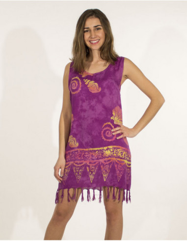 Robe de plage originale en coton avec motif estival violet