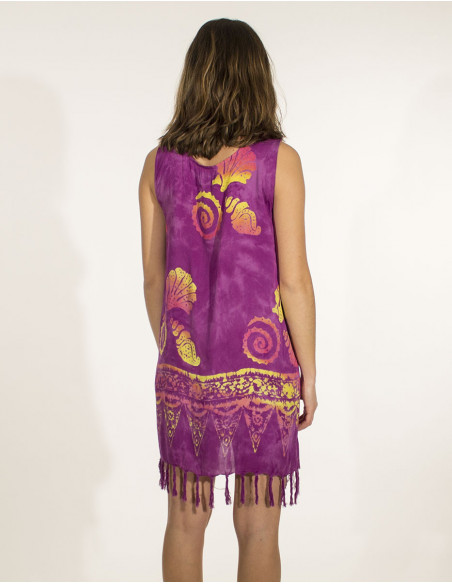 Robe de plage avec franges à motif coquillage original pour l'été couleur violet