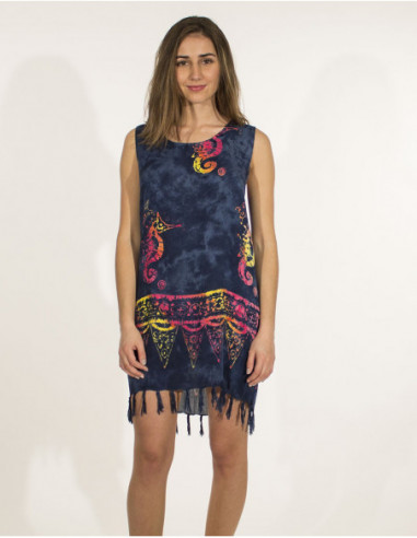Robe de plage originale en coton avec motif estival jaune