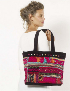 Sac cabas en velours ras coloré ethnique