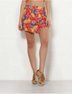 short jupette coloré imprimé tropical rouge