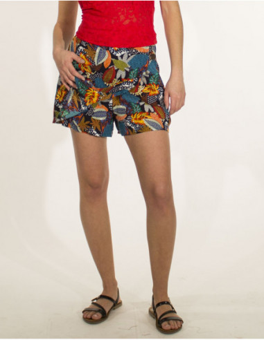 short jupette coloré imprimé tropical rouge
