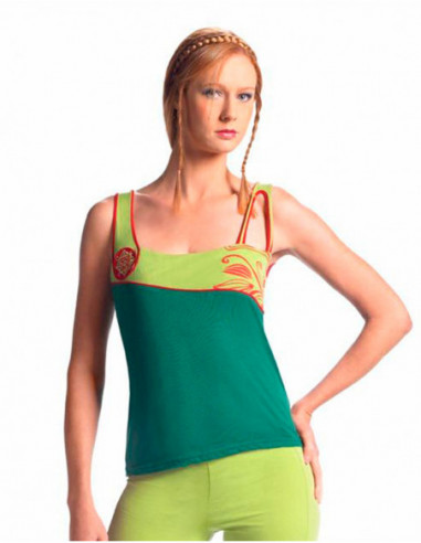 Débardeur original avec bretelles asymétriques et motif baba cool