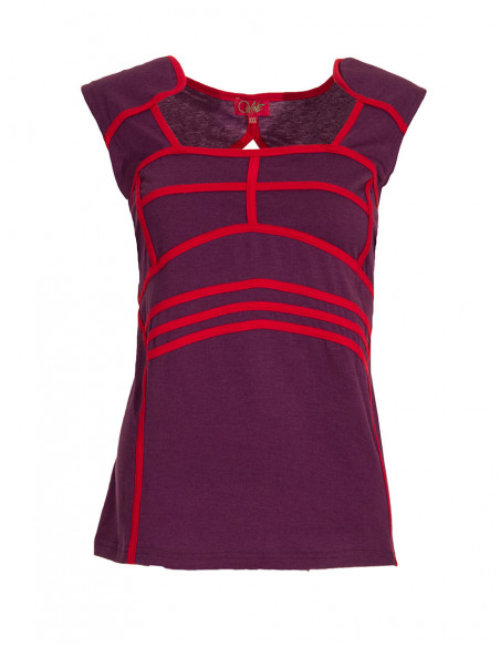 Débardeur violet en coton avec bandes rouges originales