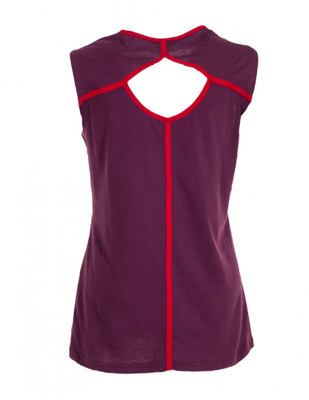 Dos de débardeur violet en coton avec bandes rouges originales