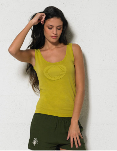 Plain cotton tank top with round yoke on the chest plain anise green