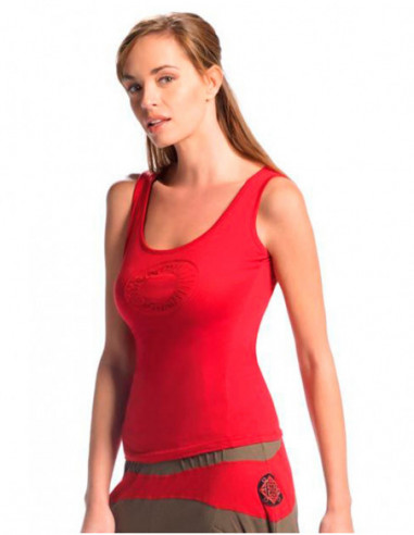 Plain cotton tank top with round yoke on the chest plain rouge