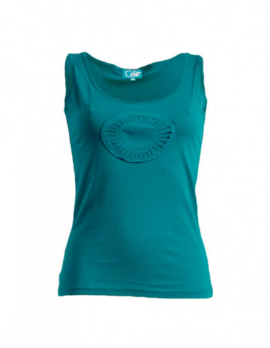 Plain cotton tank top with round yoke on the chest plain turquoise blue