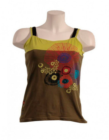 Two-tone tank top with khaki green and aniseed baba cool ethnic pattern