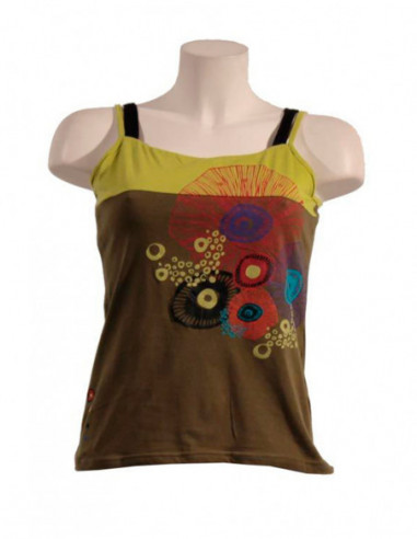 Two-tone tank top with colorful baba cool ethnic pattern