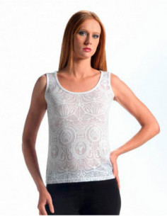 Débardeur transparent motif indien ton sur ton blanc