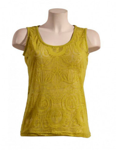Débardeur transparent motif indien ton sur ton blanc