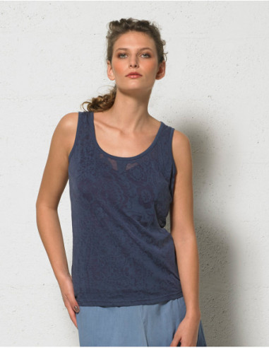 Women's plain basic tank top in fabric with floral pattern