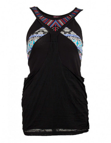 Original sleeveless summer top with aztec pattern and black fabric assembly